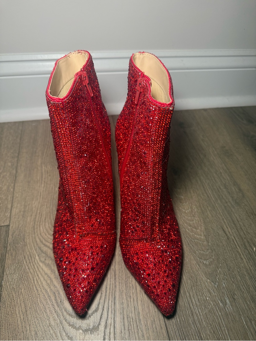 Cady Red Rhinestone Ankle Booties - Picture 3 of 10
